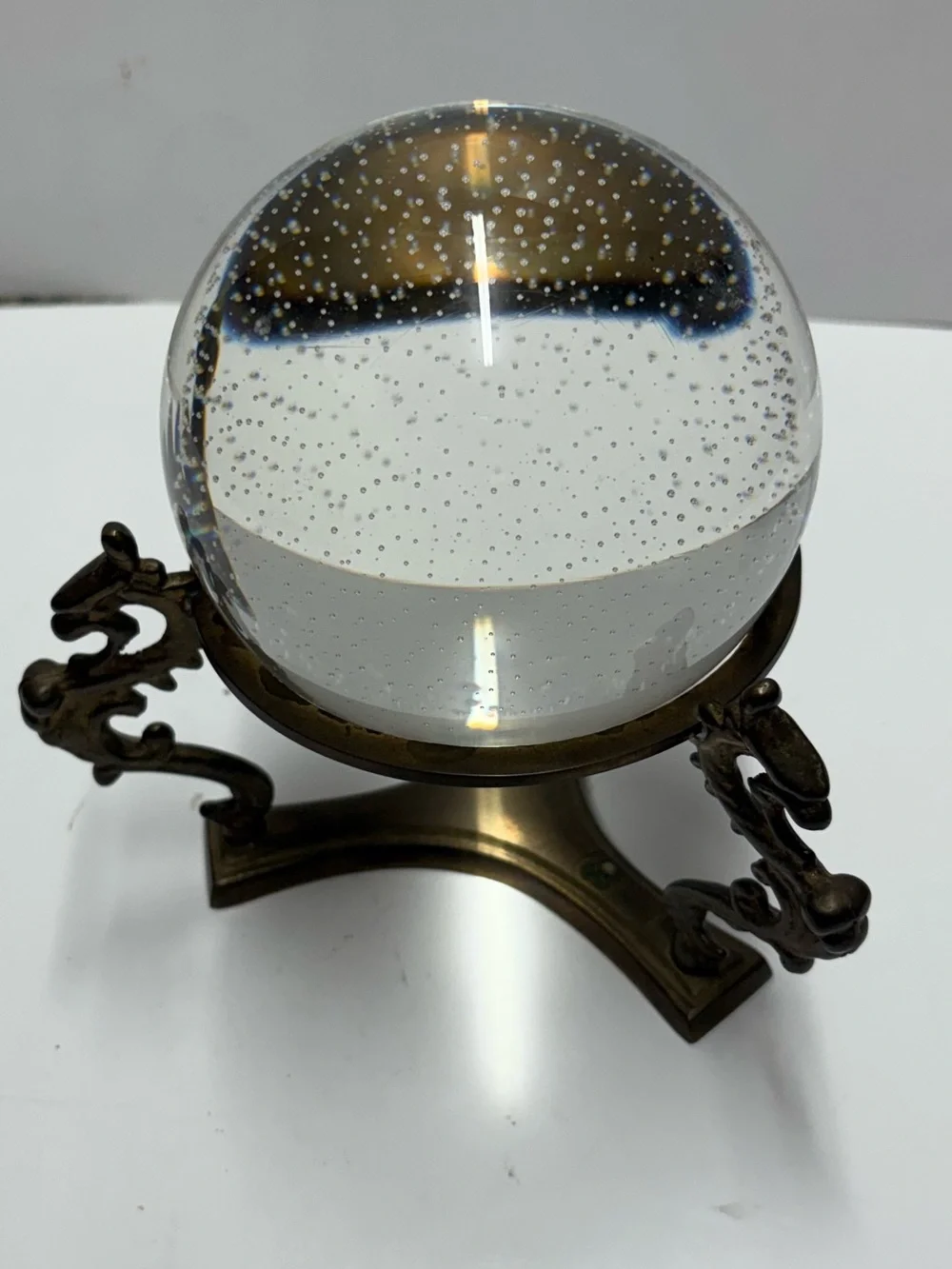 Vintage Paperweight Globe with Brass Stand